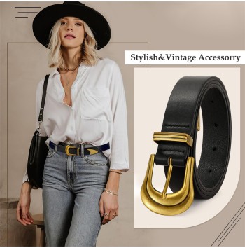 Women's Vintage Black Leather Belt