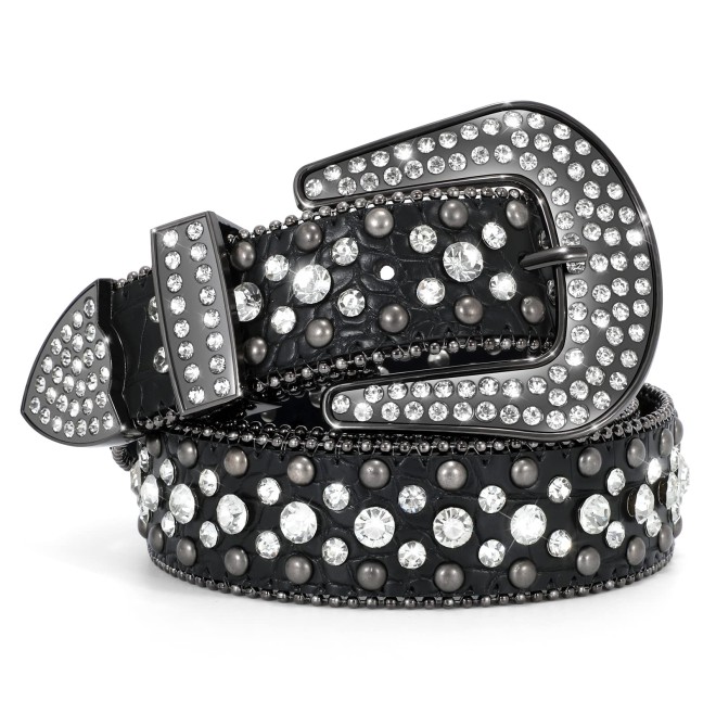 Western cowboy style denim shiny belt