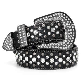 Western cowboy style denim shiny belt