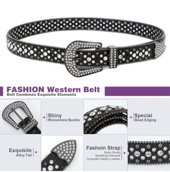 Western cowboy style denim shiny belt