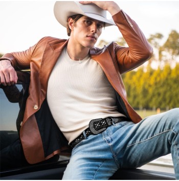 Western cowboy style denim shiny belt