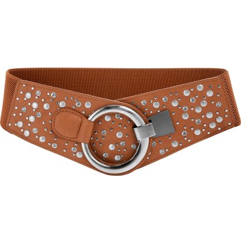Wide elastic vintage metal interlocking belt