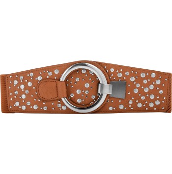 Wide elastic vintage metal interlocking belt