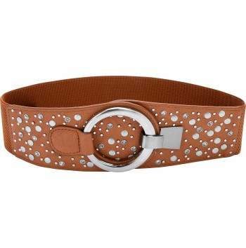 Wide elastic vintage metal interlocking belt
