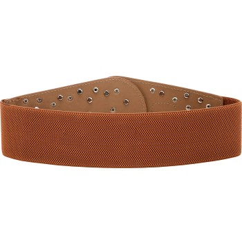 Wide elastic vintage metal interlocking belt